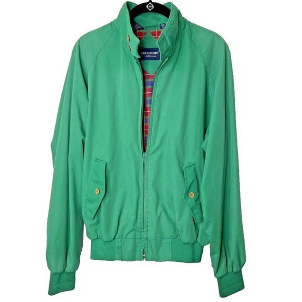 Vintage‎ Van Heusen Harrington Jacket Green Large Tartan Red Lining 90s Plaid